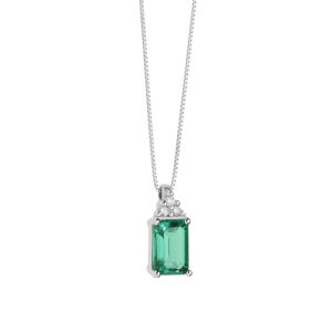 collana con smeraldo verde e diamanti in oro bianco