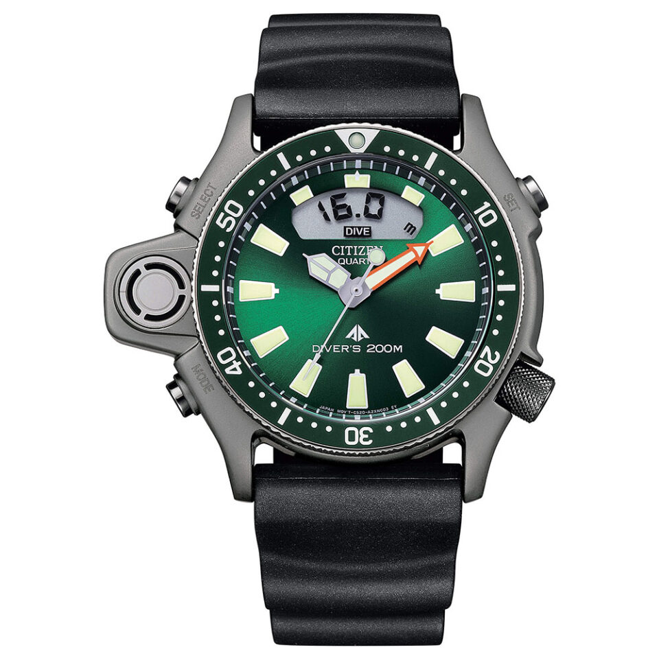 orologio subacqueo uomo citizen promaster aqualand i verde cinturino gomma nero jp2007-17x