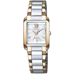orologio citizen donna acciaio bicolore quadrante madreperla bianca dettagli dorati rettangolare