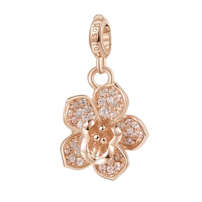 ciondolo charm fiore orchidea in argento placcato oro rosa di rosato gioielli