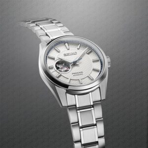 orologio da uomo automatico seiko presage sharp edged in acciaio con quadrante bianco