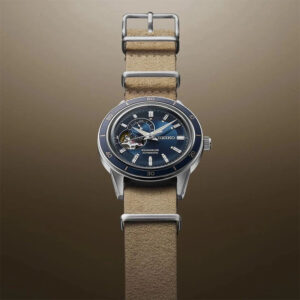 orologio automatico da uomo seiko presage 60s style blu denim ssa453j1 con cinturino in pelle marrone