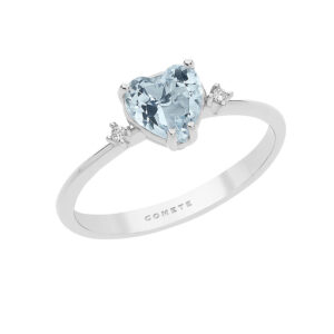 anello in oro bianco con acquamarina a cuore e diamanti di comete gioielli anq 300