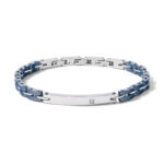 bracciale uomo con piastra personalizzabile in acciaio e ceramica blu comete gioielli ubr 1071