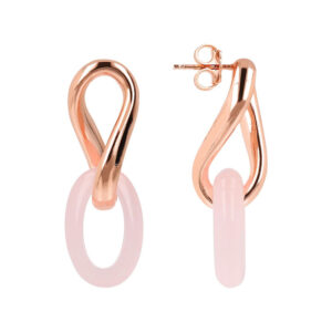 orecchini pendenti placcati oro rosa con dettaglio in quarzo rosa di bronzallure wsbz02047.pq