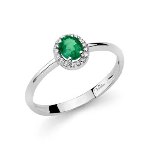 anello miluna in oro bianco con smeraldo ovale e contorno do diamanti lid3272. i gioielli miluna della pubblicità
