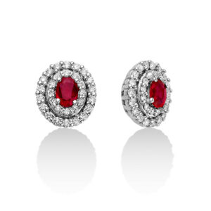 orecchini a lobo ovali in oro bianco con diamanti e rubini miluna erd2544. i gioielli miluna della pubblicità