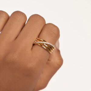 anello donna a fascia in argento placcato oro con zirconi modello cruise di pdpaola an01 905