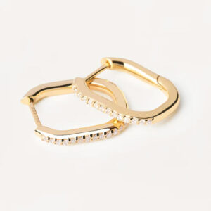 orecchini ad anelle ovali in argento placcato oro giallo con zirconi bianchi modello spike di pdpaola ar01 571 u