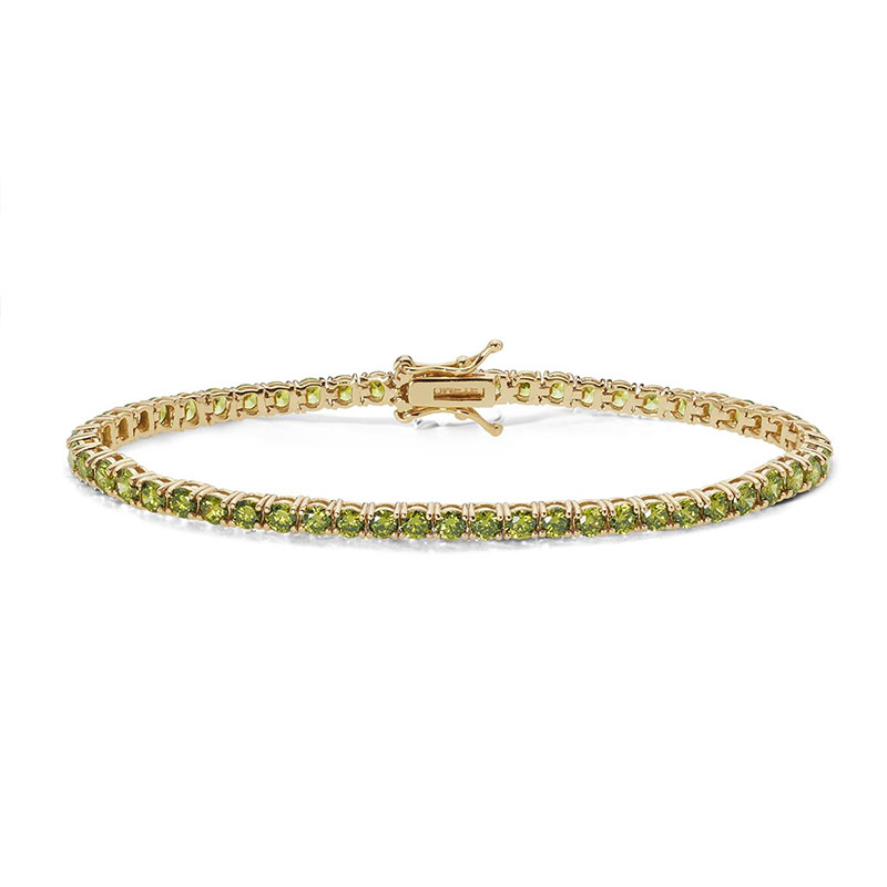 bracciale tennis in argento placcato oro giallo con zirconi verdi peridot di comete gioielli bra 239