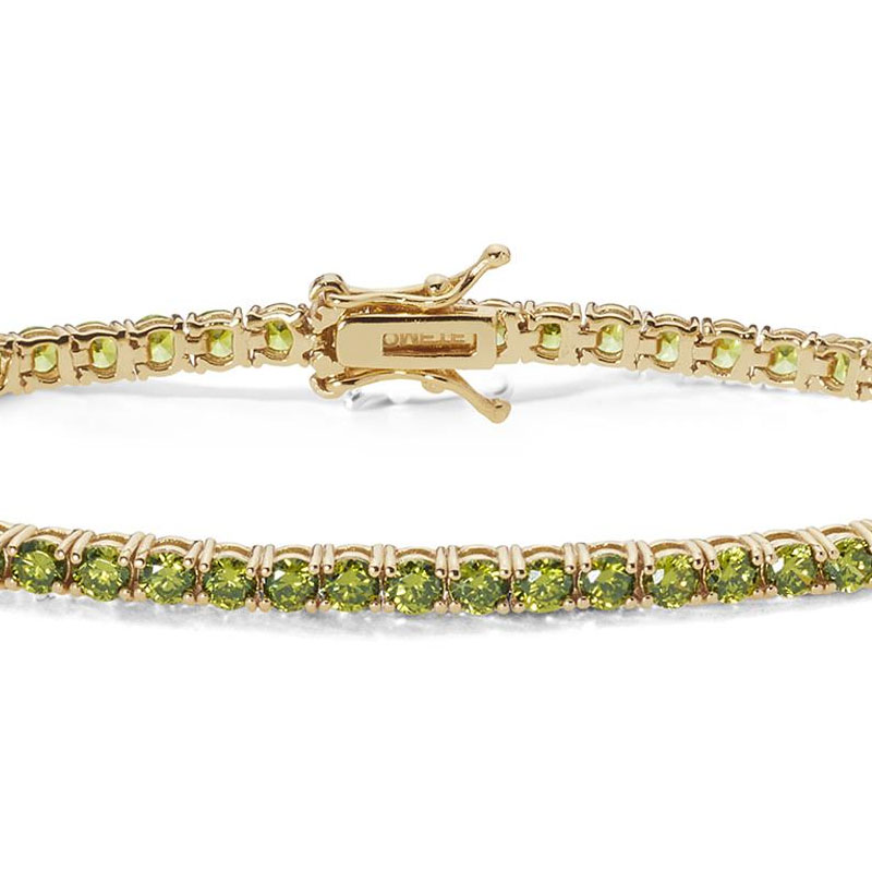 bracciale tennis in argento placcato oro giallo con zirconi verdi peridot di comete gioielli bra 239