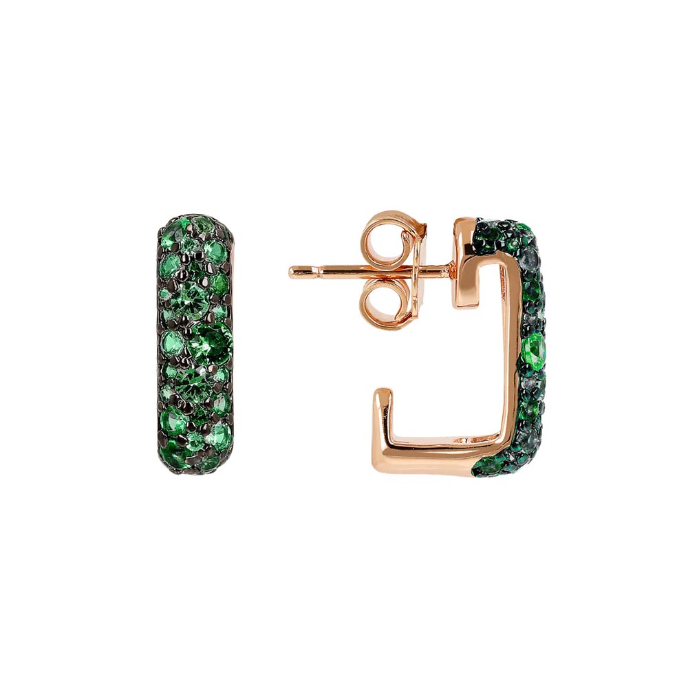 orecchini a cerchio squadrati placcati oro rosa con zirconi verdi bronzallure wsbz02103green