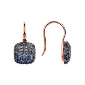 orecchini pendenti quadrati bronzallure con zirconi blu e placcati oro rosa wsbz00615blue