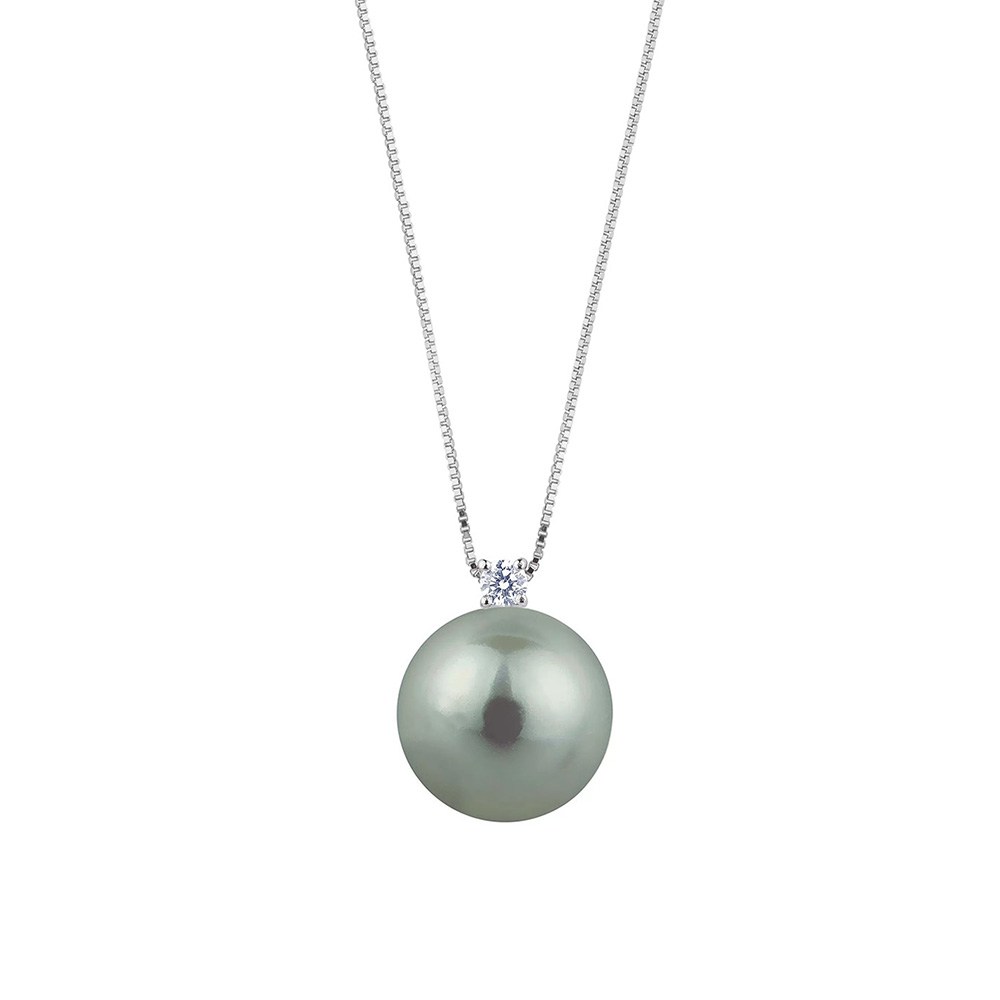 collana oro bianco con diamante e perla grigia tahiti 10 mm bibigì clk10btah3