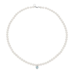 collana donna perle bianche con ciondolo acquamarina a cuore comete gioielli fwq323