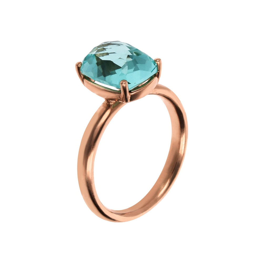 anello donna placcato oro rosa con pietra azzurra acquamarina rettangolare bronzallure wsbz02293.aq