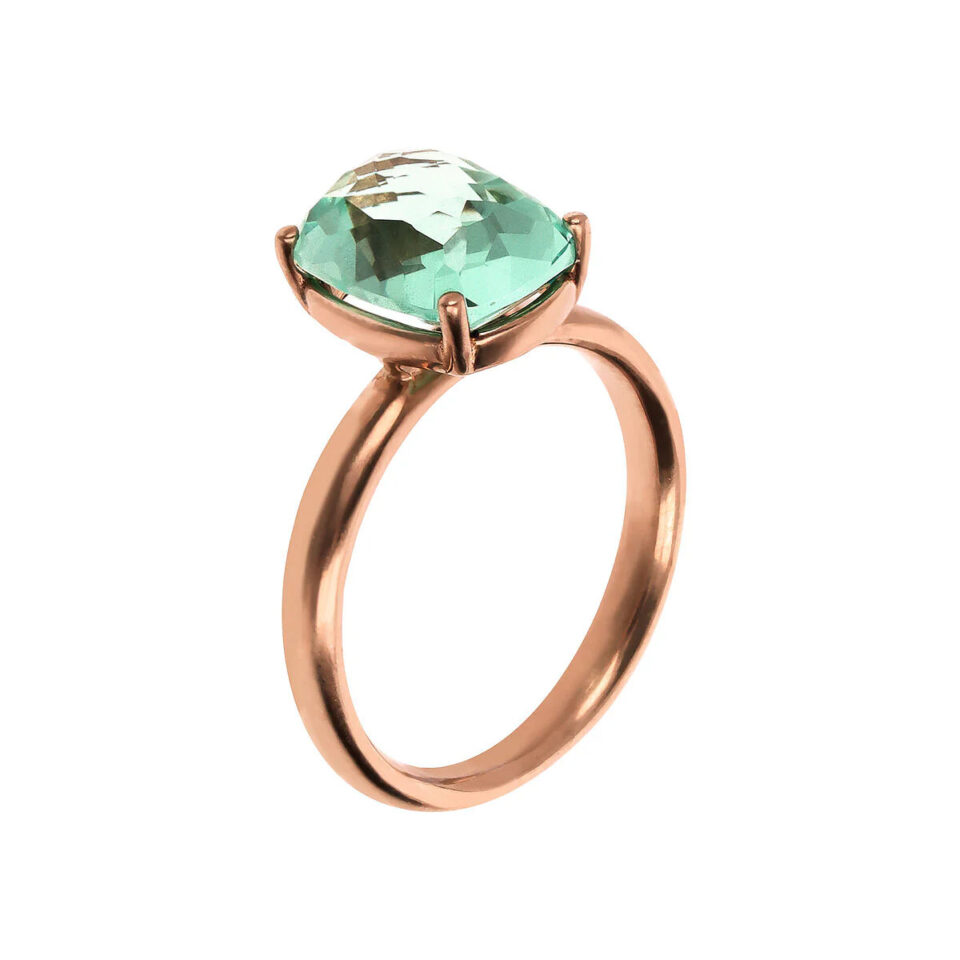 anello donna placcato oro rosa con pietra verde acqua rettangolare bronzallure wsbz02293.ga