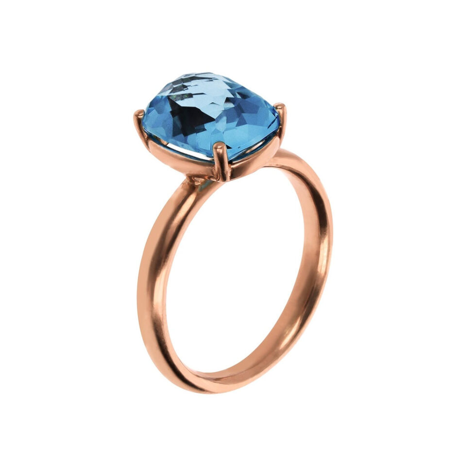 anello donna placcato oro rosa con pietra spinello blu rettangolare bronzallure wsbz02293.sp