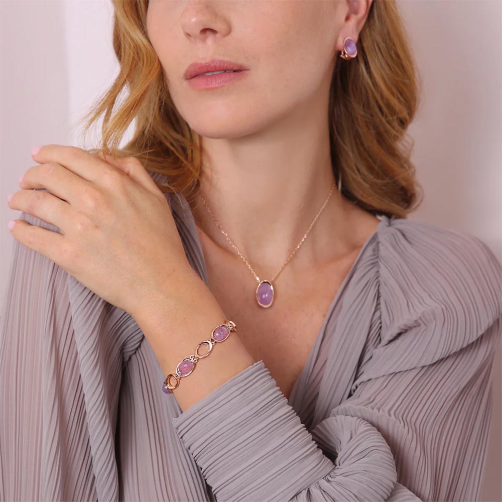 bracciale donna oro rosa con pietre viola ametista ovali di bronzallure wsbz02161.aml