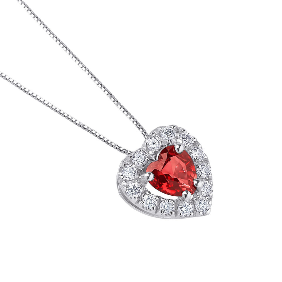 collana oro bianco ciondolo cuore rubino rosso e diamanti bibigì ck0017br55