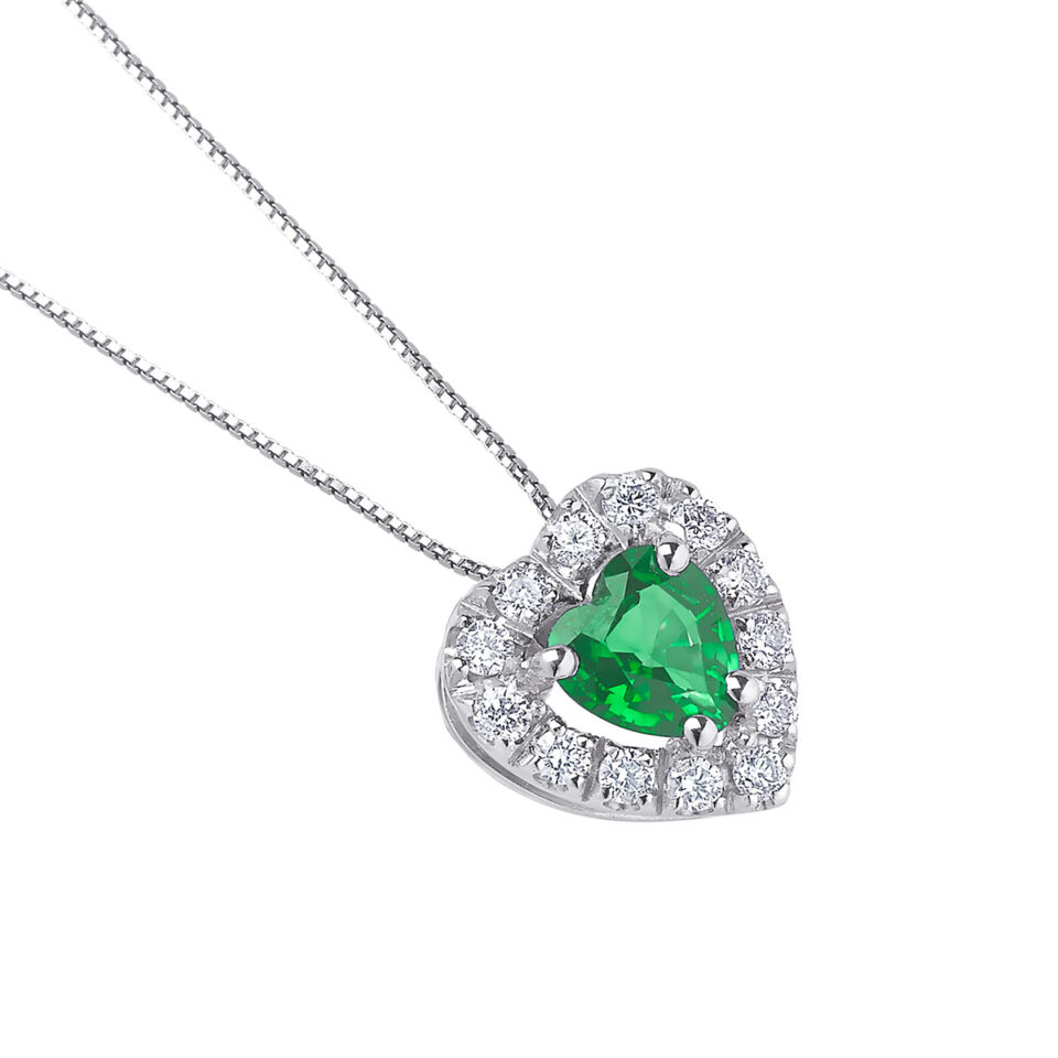 collana oro bianco ciondolo cuore smeraldo verde e diamanti bibigì ck0017bs55