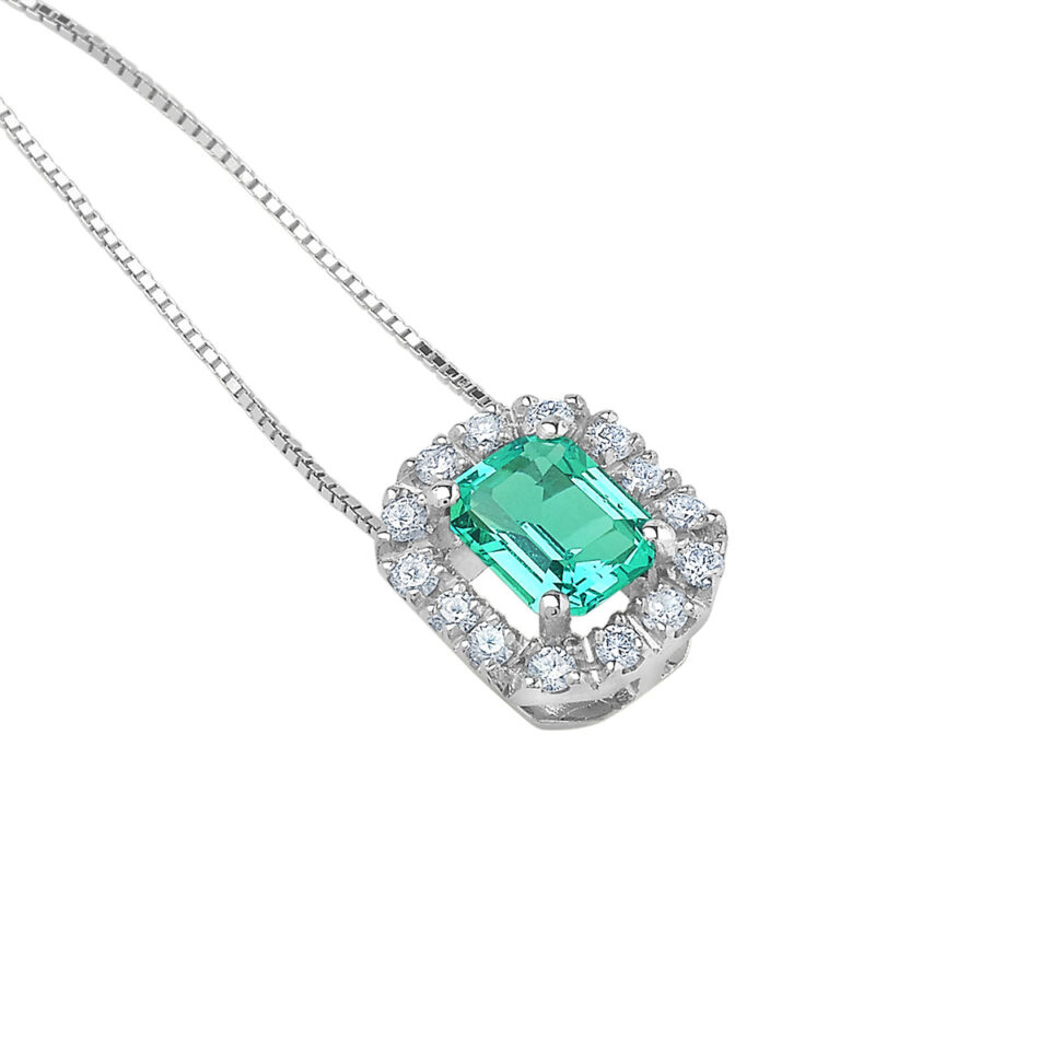 collana oro bianco ciondolo smeraldo ottagonale e diamanti bibigì ck0018bs54