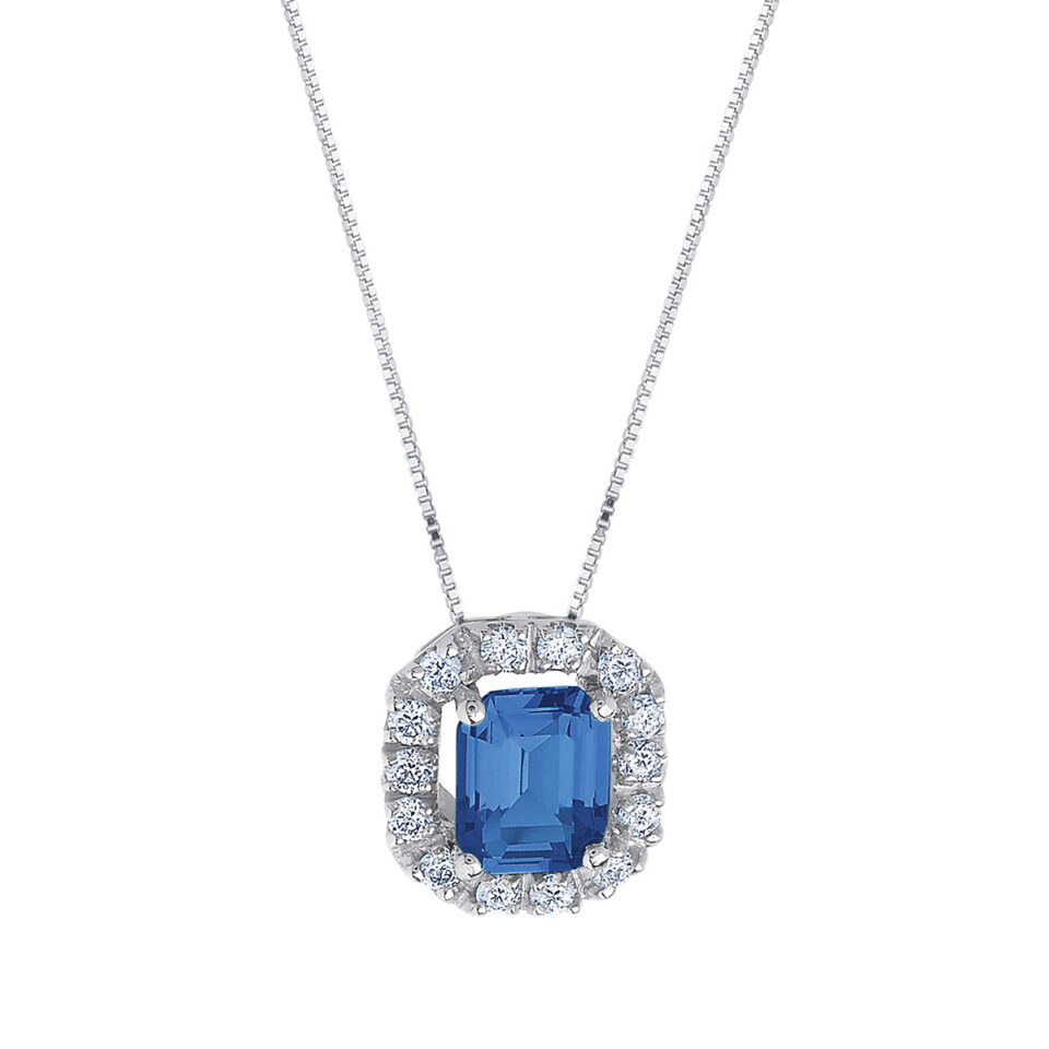 collana oro bianco ciondolo zaffiro blu ottagonale e diamanti bibigì ck0018bz54