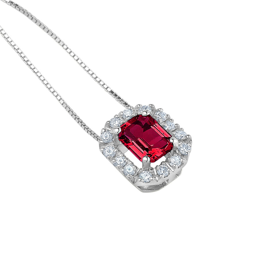 collana oro bianco ciondolo rubino rosso ottagonale e diamanti bibigì ck0018br54