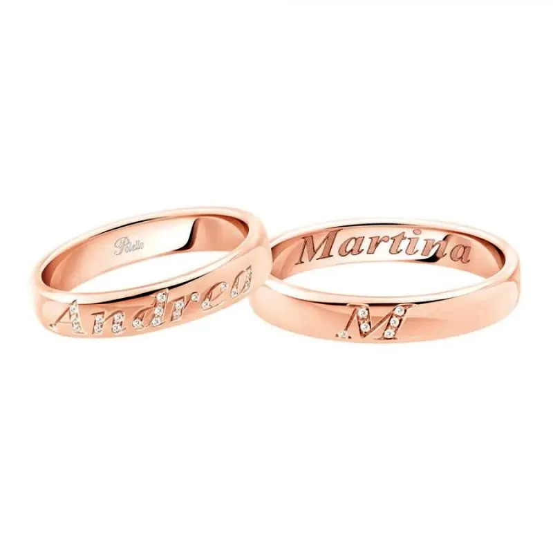 fedi matrimonio oro rosa personalizzate nome iniziali diamanti polello 3110