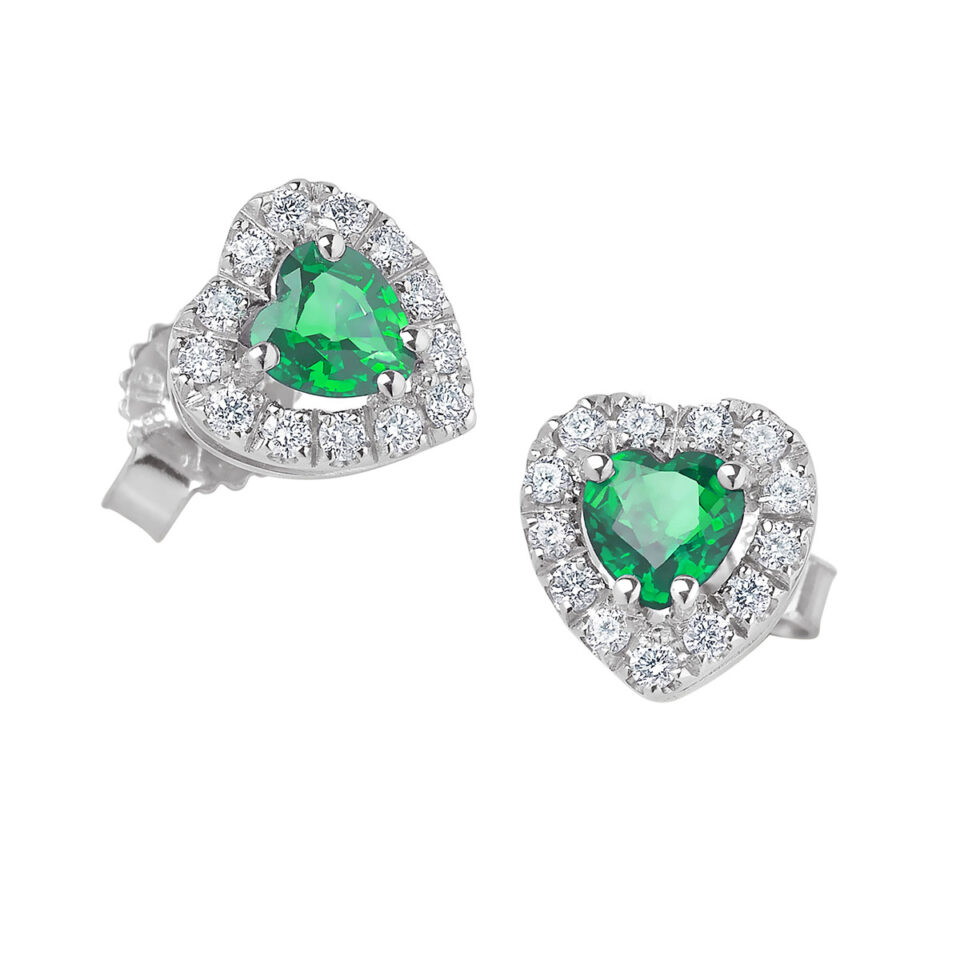orecchini oro bianco cuore verde smeraldo e diamanti bibigì