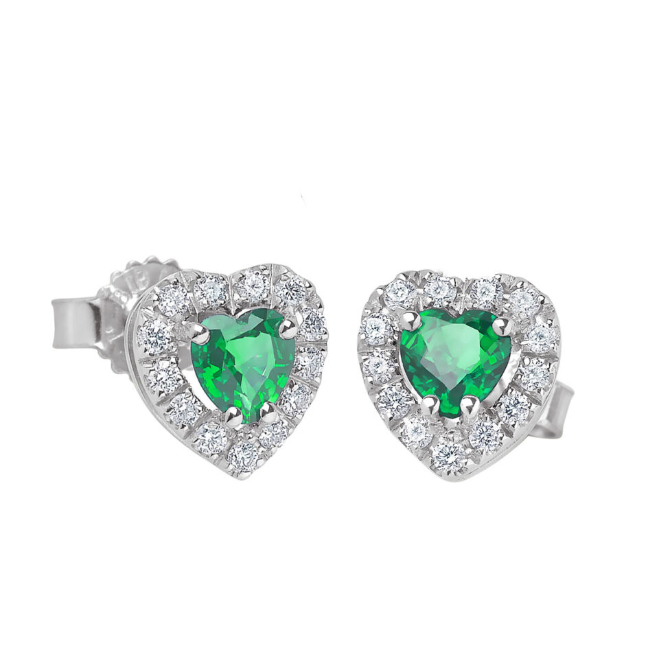 orecchini oro bianco cuore verde smeraldo e diamanti bibigì