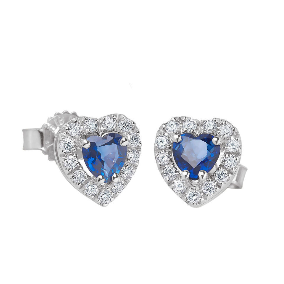 orecchini oro bianco cuore blu zaffiro e diamanti bibigì