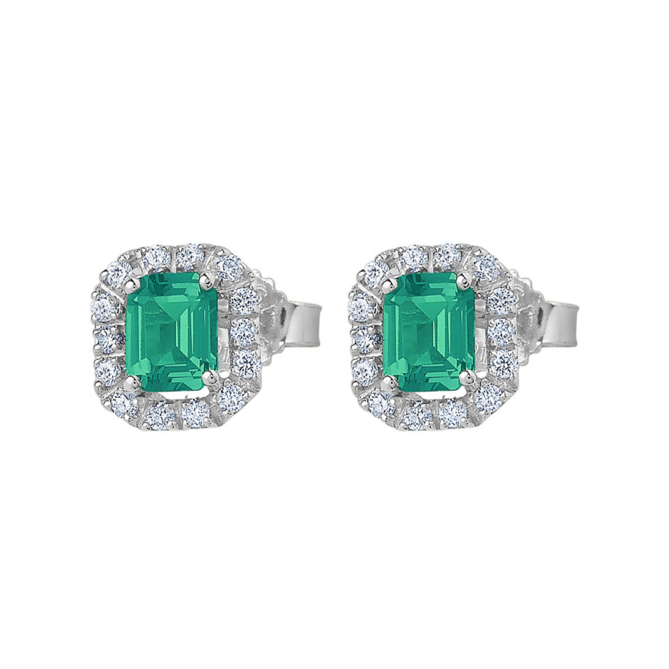 orecchini oro bianco smeraldi verdi ottagonali e diamanti bibigì ok0018bs54