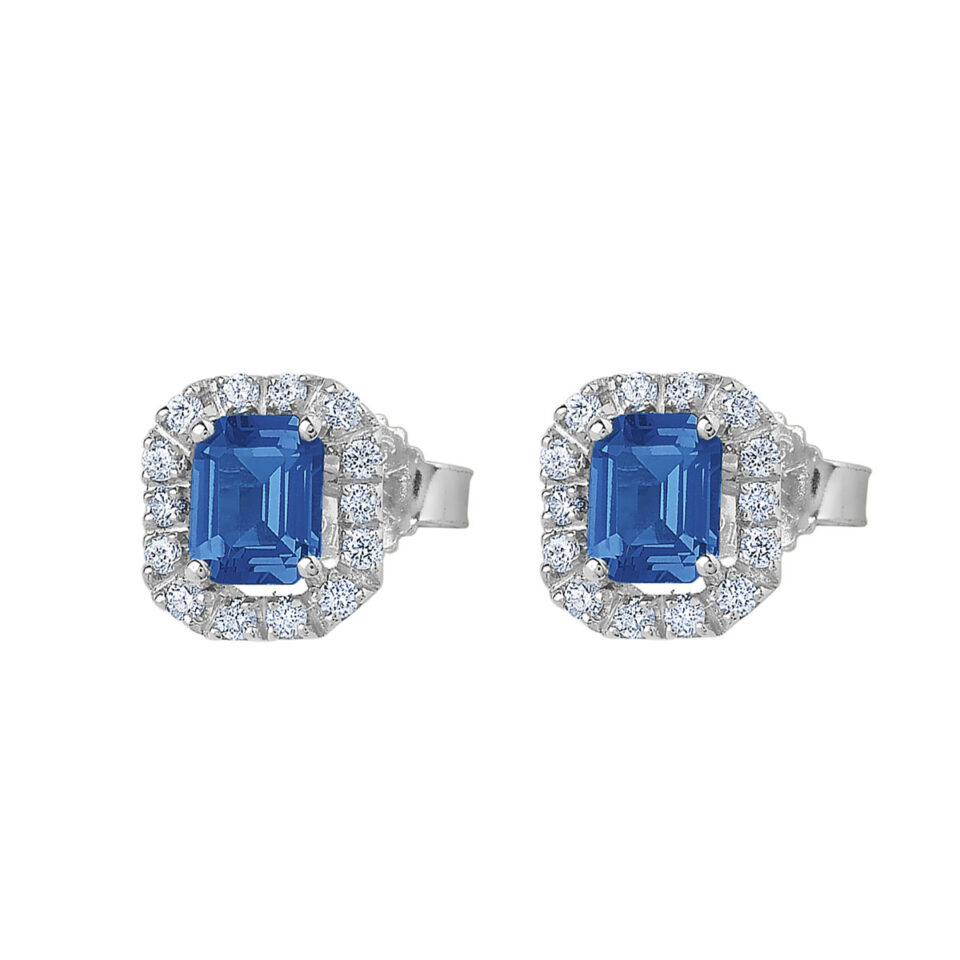 orecchini oro bianco zaffiri blu ottagonali e diamanti bibigì ok0018bz54
