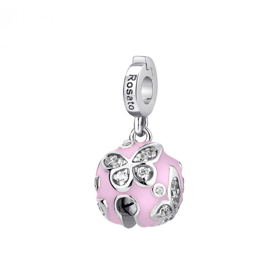 ciondolo charm campanellino argento e smalto rosa rosato rz178r