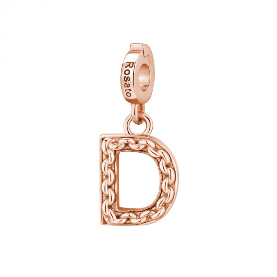 ciondolo charm lettera iniziale d argento oro rosa rosato rz082