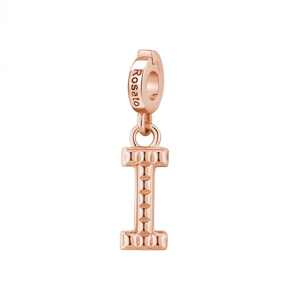 ciondolo charm lettera iniziale i argento oro rosa rosato rz087