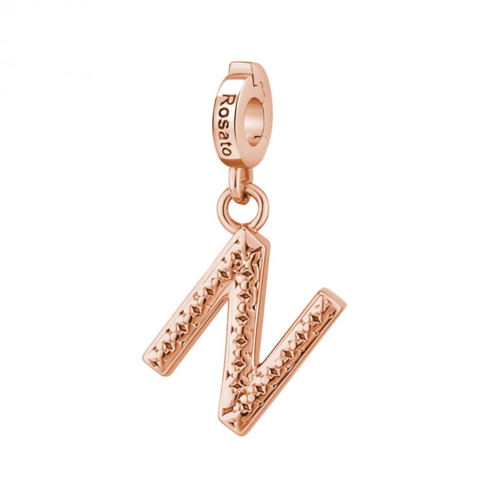 ciondolo charm lettera iniziale o argento oro rosa rosato rz092