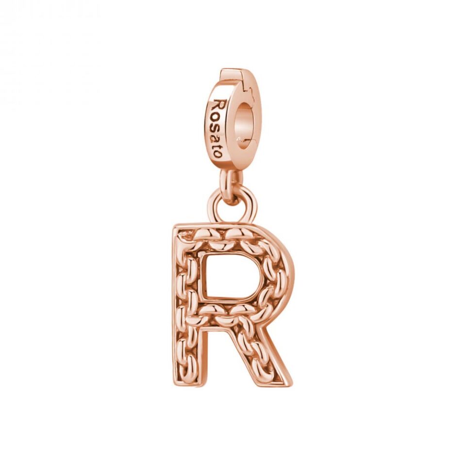 ciondolo charm lettera iniziale r argento oro rosa rosato rz096