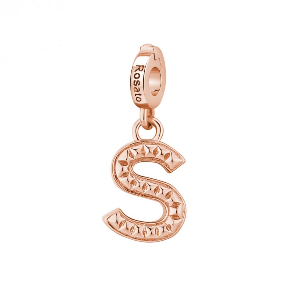 ciondolo charm lettera iniziale s argento oro rosa rosato rz097