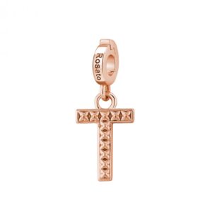 ciondolo charm lettera iniziale t argento oro rosa rosato rz098