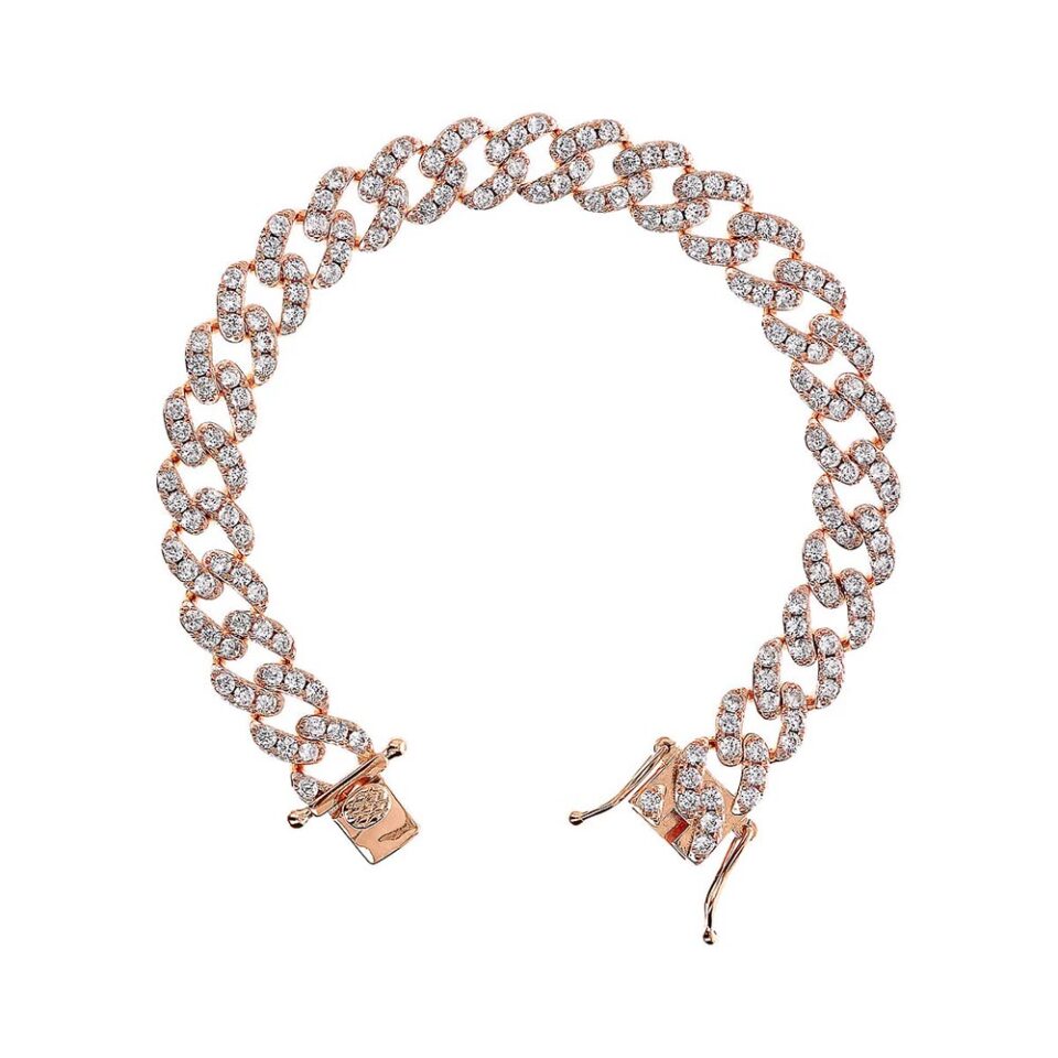 bracciale donna a catena grumetta placcato oro rosa con pavè di zirconi bronzallure wsbz02327