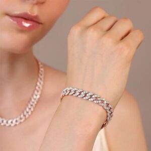 bracciale donna a catena grumetta placcato oro rosa con pavè di zirconi bronzallure wsbz02327