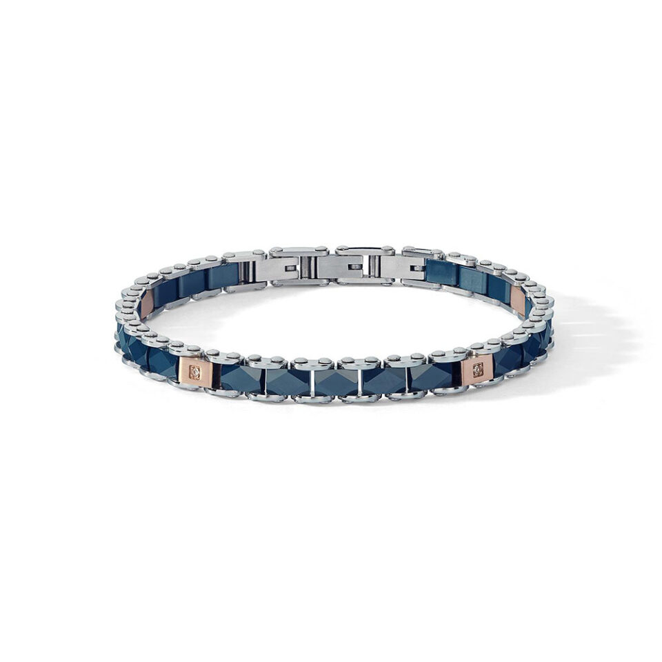 Bracciale-Comete-in-acciaio-con-Pvd-rose-ceramica-blu-e-zirconi-bianchi-UBR-1249