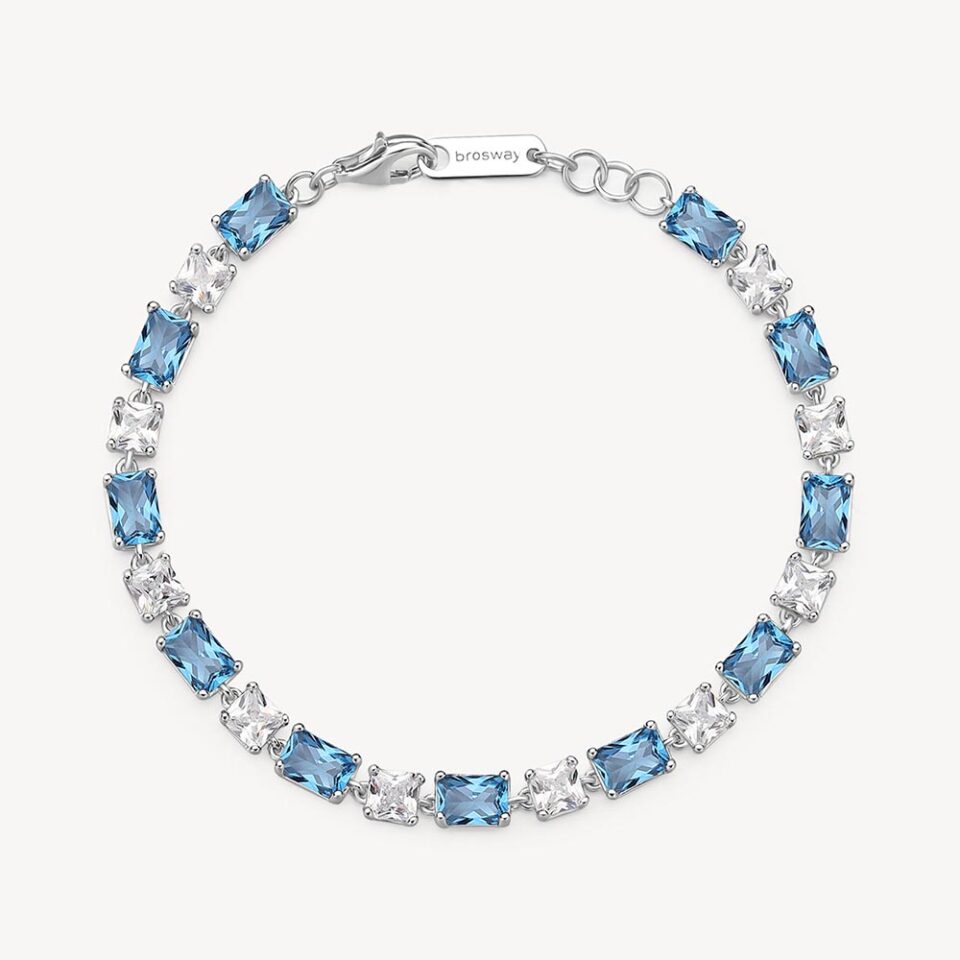 bracciale tennis donna Brosway in argento con zirconi blu zaffiro taglio baguette e bianchi ffb16