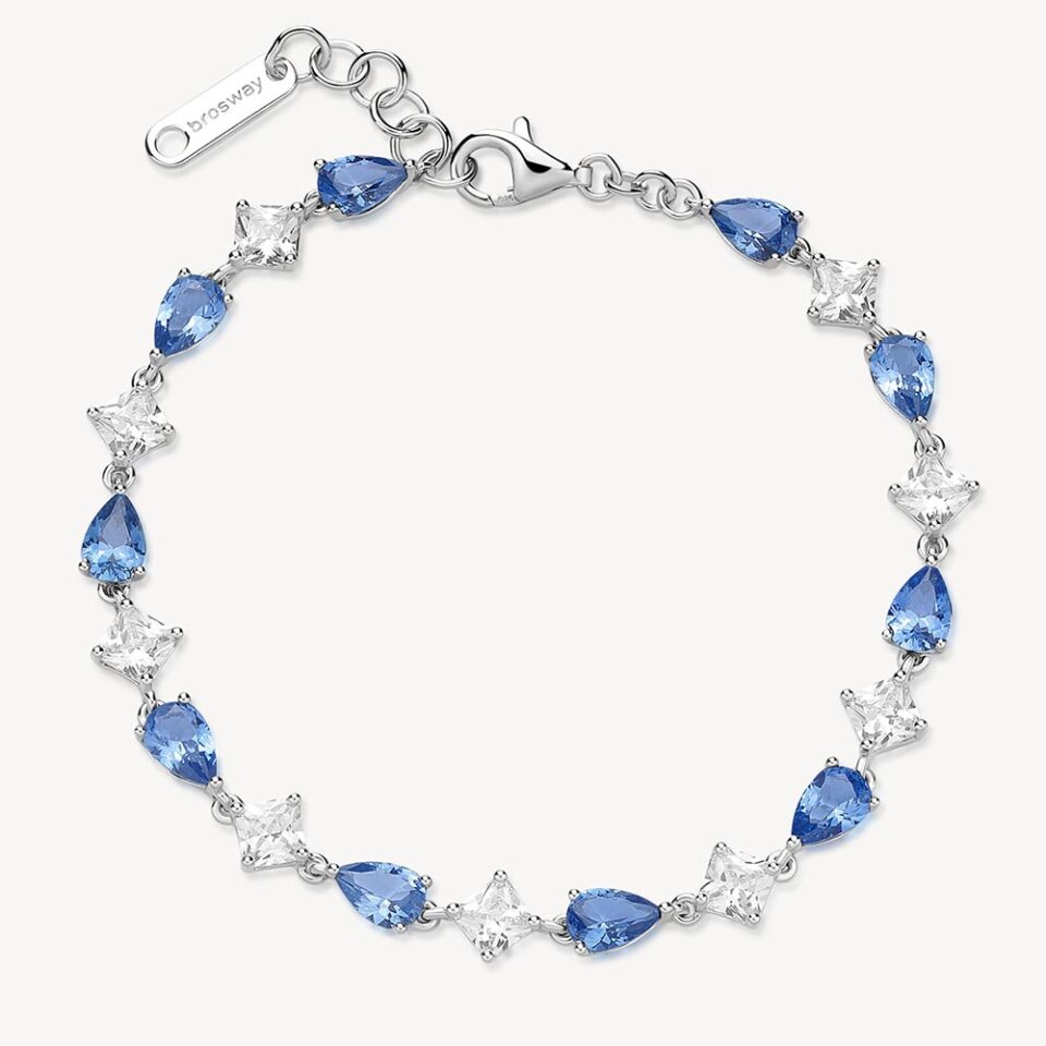 bracciale tennis donna Brosway in argento con zirconi blu zaffiro taglio goccia e bianchi ffb111