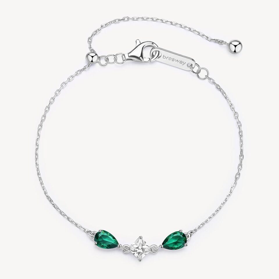 bracciale donna Brosway fancy in argento con zirconi verdi smeraldo a goccia flg112