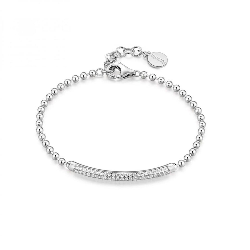 bracciale donna rosato con catena a pallini e barretta curva collezione bianca rzbi11 in argento e zirconi