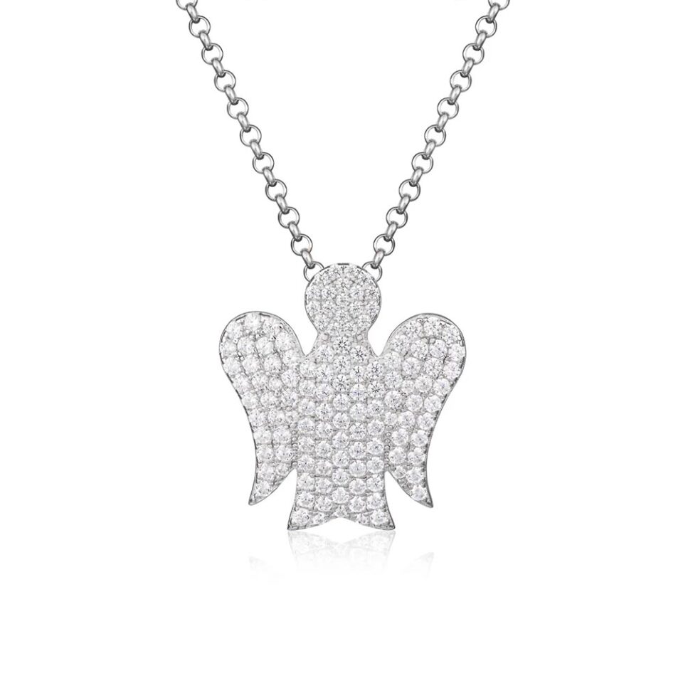 Collana donna con pendente angelo Roberto Giannotti in argento e pavé di zirconi - Modello GIA355