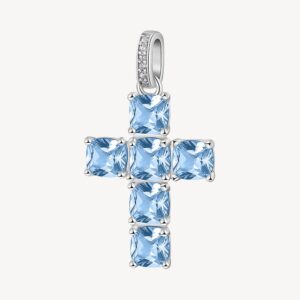 ciondolo charm croce da donna Brosway in argento con zirconi azzurri acquamarina e bianchi fcl14